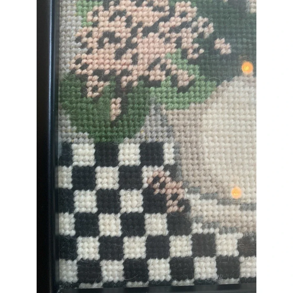 Vintage Needlepoint Cottage Core Springtime Custom Frame Hydrangea Basket